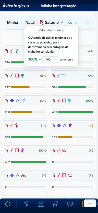 Visualização do status da interpretação por planeta