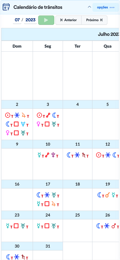 Calendário de trânsitos no espaço